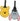 Two cartoon character luggage tags, one yellow and one gray with pink ears, on a white background.