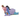 A figurine of Eeyore from Disney's Winnie the Pooh, depicted in a colorful design with lavender and blue colors and polka dots, lying down with a butterfly on his nose.