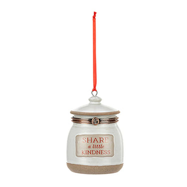 Decorative jar ornament with 'Share a little kindness' text on a white background