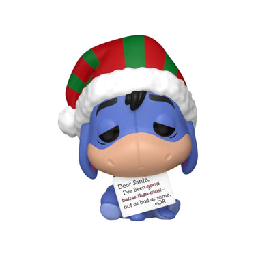 Funko Pop! vinyl figure of a character wearing a Santa hat with a message, on a white background