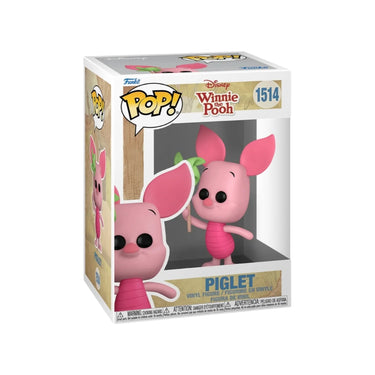 A vinyl figure of Piglet from Winnie the Pooh, holding a pinwheel, packaged in a Funko Pop! box.