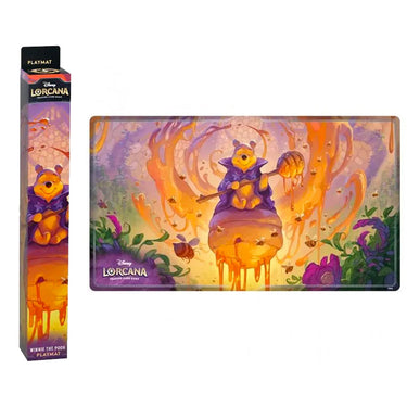 Disney Lorcana Winnie the Pooh playmat with packaging on a white background