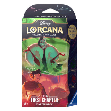 Disney Lorcana trading card game starter deck packaging with characters on a white background