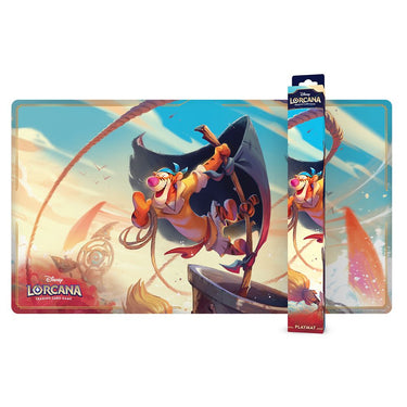 Playmat with cartoon character and Lorcana branding on a white background