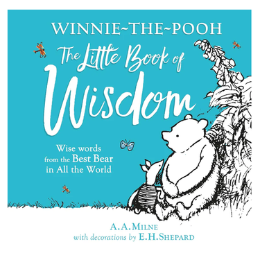 Cover of 'Winnie-the-Pooh: The Little Book of Wisdom' featuring illustrations of Winnie-the-Pooh and a small bear, with a blue background.
