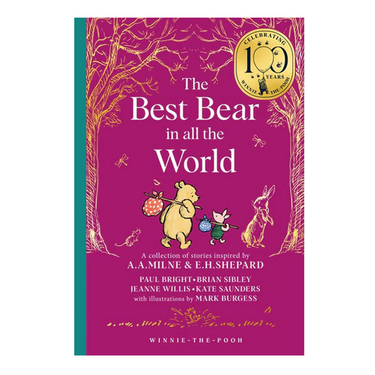 Book cover of 'The Best Bear in all the World' with Winnie the Pooh illustration on a purple background