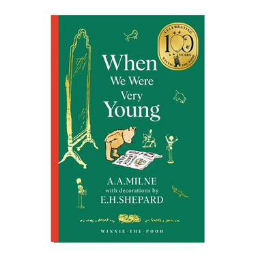 Book cover of 'When We Were Very Young' by A.A. Milne with illustrations and decorative elements.