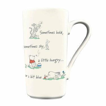 Mug with Winnie the Pooh illustrations and text on a white background