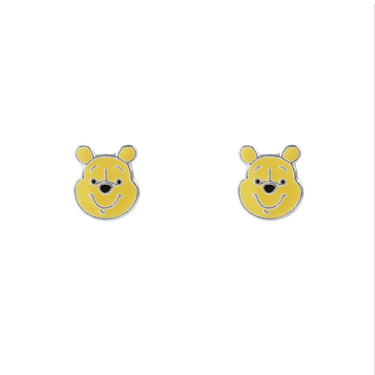 Yellow Winnie the Pooh earrings on a white background