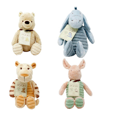 Four plush toys resembling characters from a children's storybook on a white background
