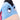 Close-up of a plush toy resembling a character with blue head and pink inner ear.