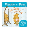 Cover of 'Hello Pooh, Hello You!' board book featuring an illustration of Winnie-the-Pooh looking into a mirror on a blue background with decorative elements.