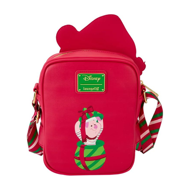 Red backpack with a cartoon character design and Disney Loungefly logo on a white background