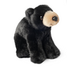 Plush bear toy with black fur and beige nose on a white background