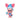 Pink character with blue hat and scarf holding a gift, on a white background