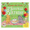 Book cover of 'The Surprise Birthday' featuring Winnie the Pooh, Eeyore, and Piglet with balloons and a cake.