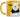Mug with a cartoon bear design and 'POOH' text on a yellow background