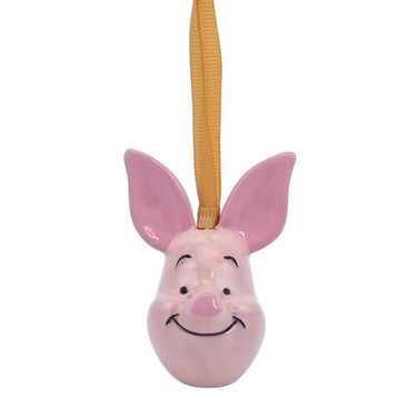 A dolomite Piglet hanging decoration with a pink face and ears, attached to a yellow string for hanging.