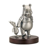 A pewter figurine of Winnie the Pooh and Piglet from the story, depicted in 3D with detailed expressions, walking off into the distance on a wood composite base stained a handsome walnut.
